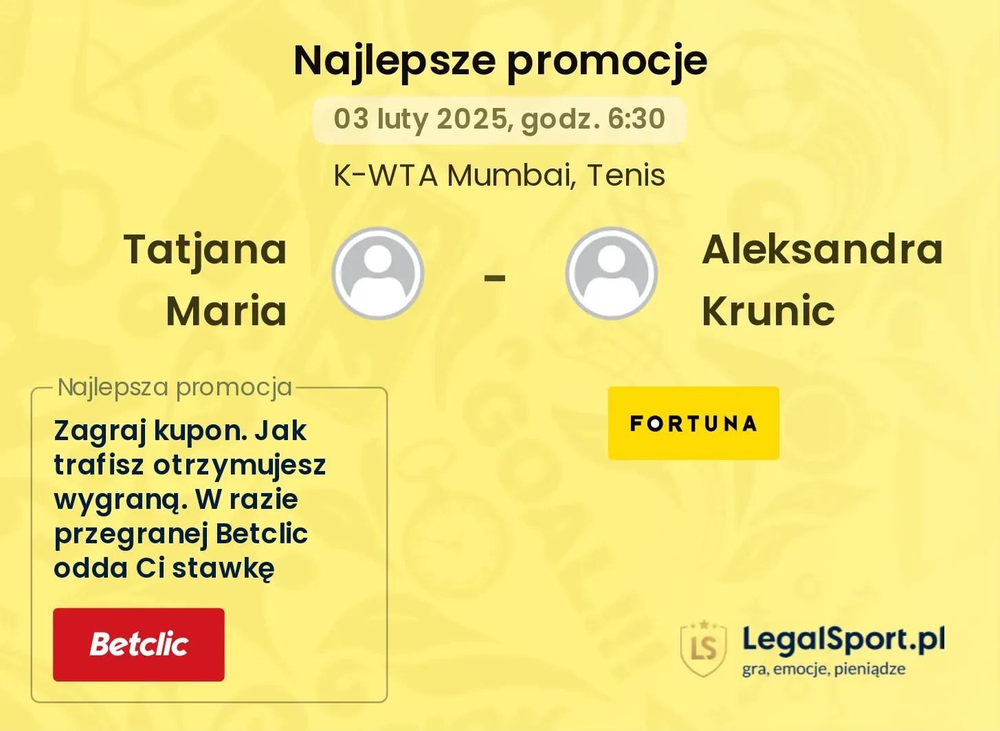 Tatjana Maria - Aleksandra Krunic promocje bonusy na mecz