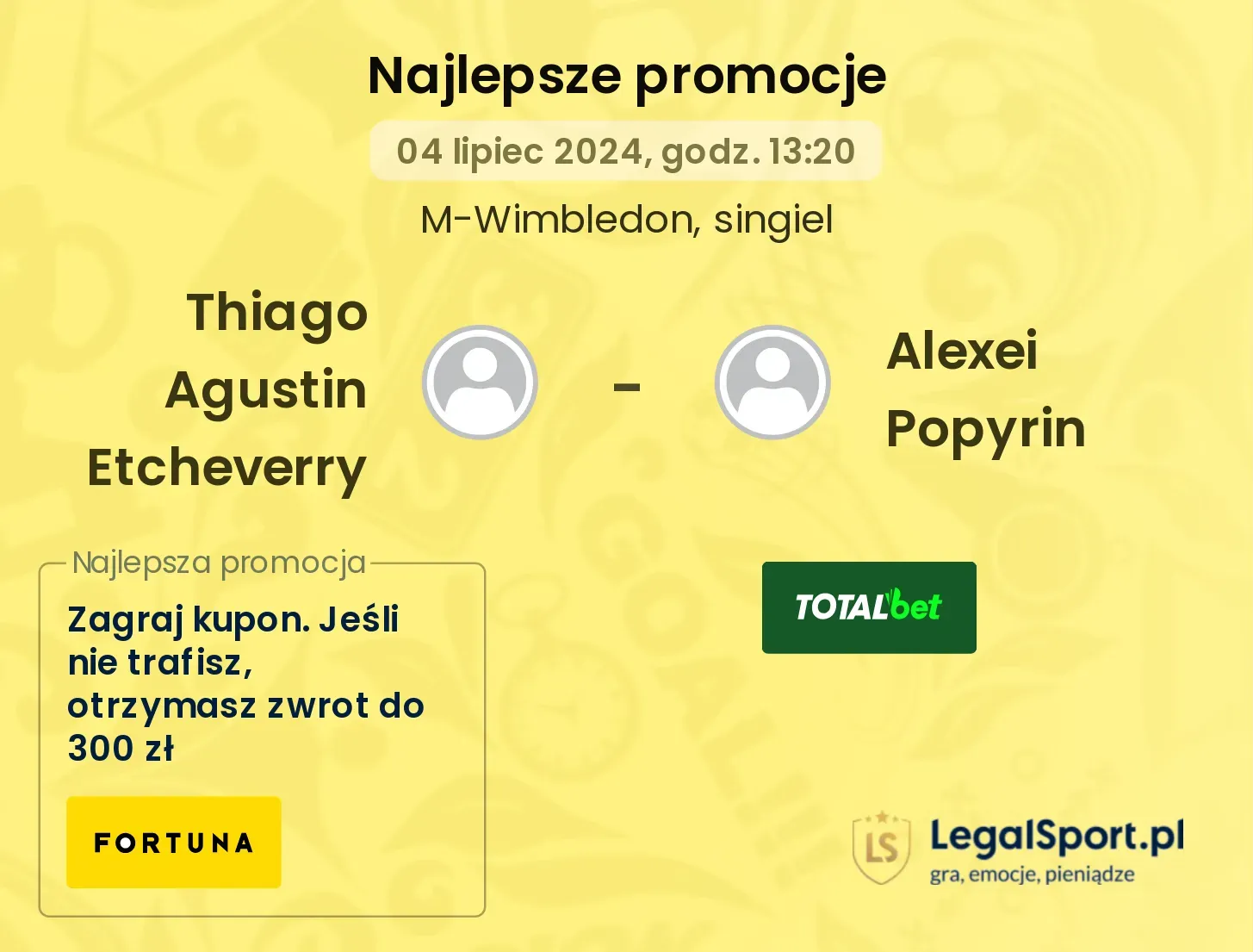 Thiago Agustin Etcheverry - Alexei Popyrin promocje bonusy na mecz