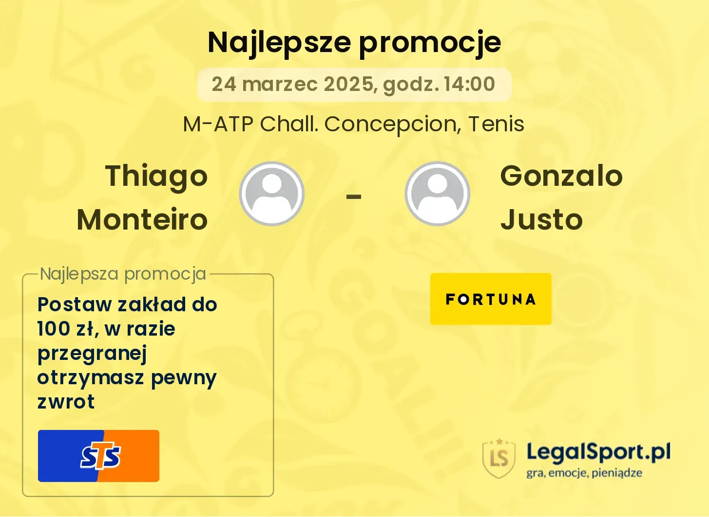 Thiago Monteiro - Gonzalo Justo promocje bukmacherskie