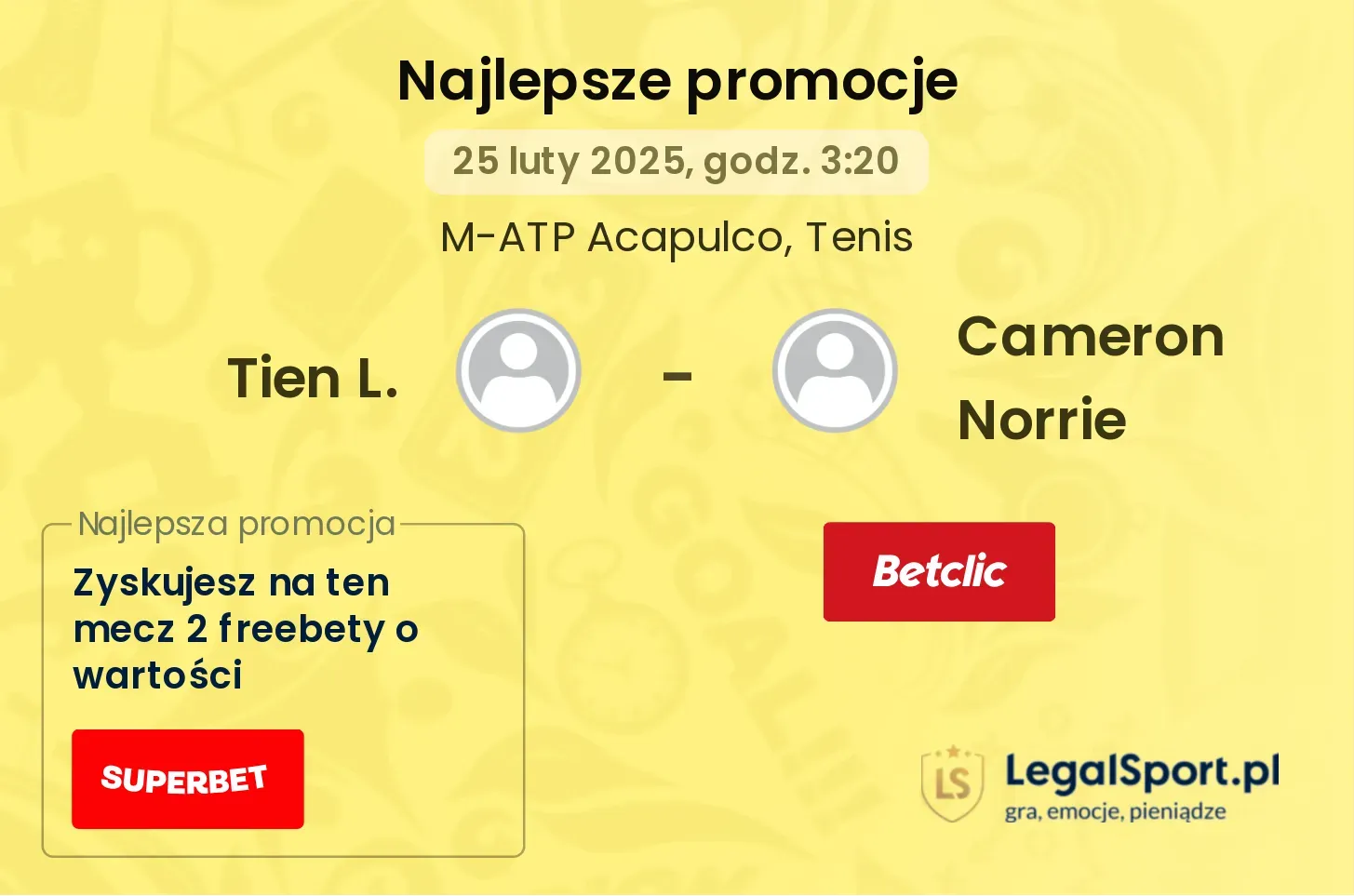 Tien L. - Cameron Norrie promocje bonusy na mecz