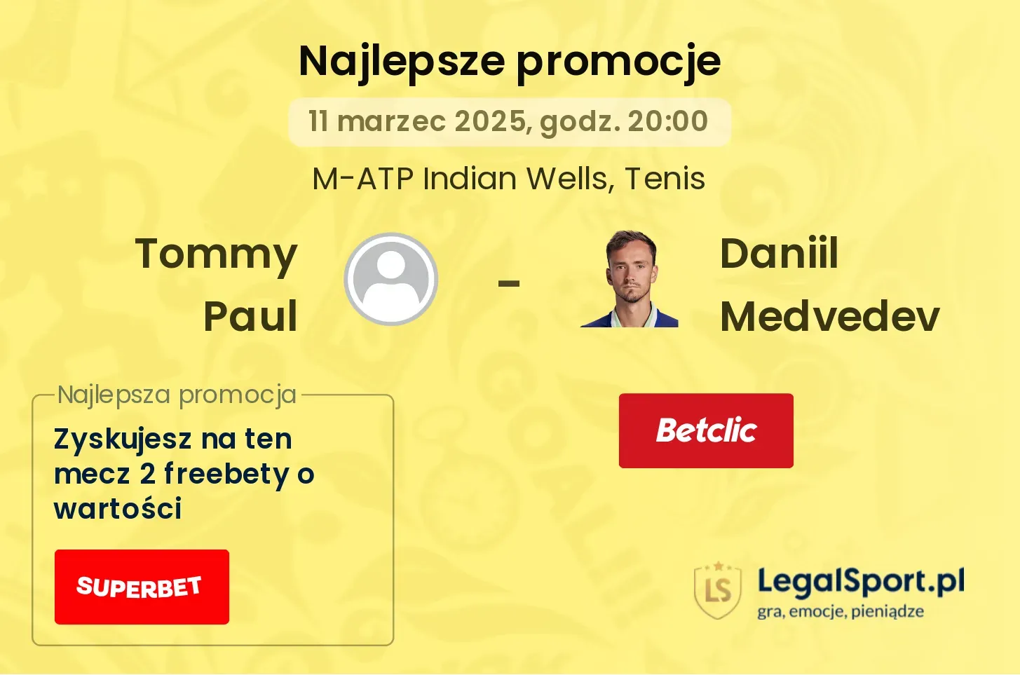 Tommy Paul - Daniil Medvedev promocje bonusy na mecz