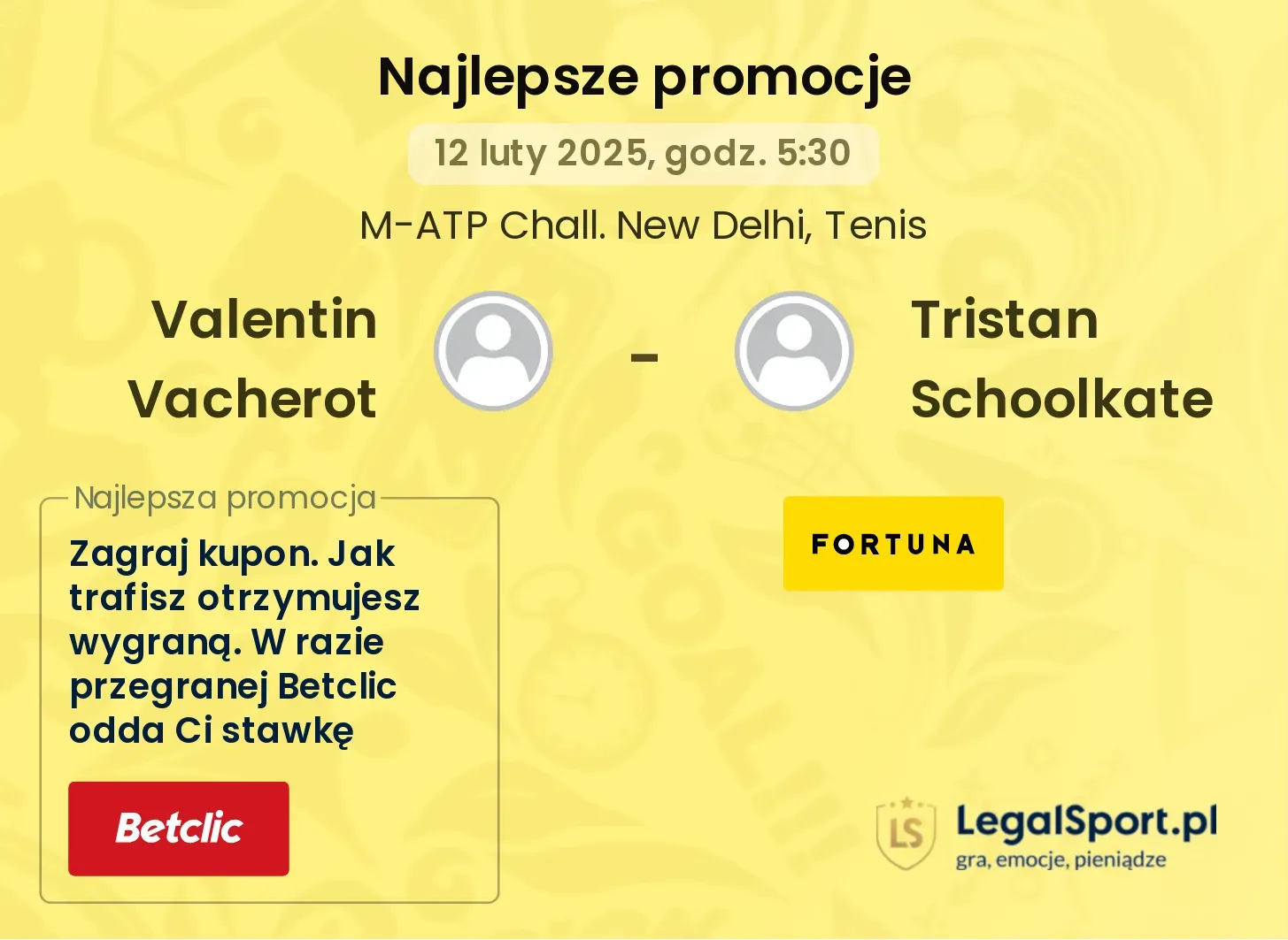 Valentin Vacherot - Tristan Schoolkate promocje bonusy na mecz