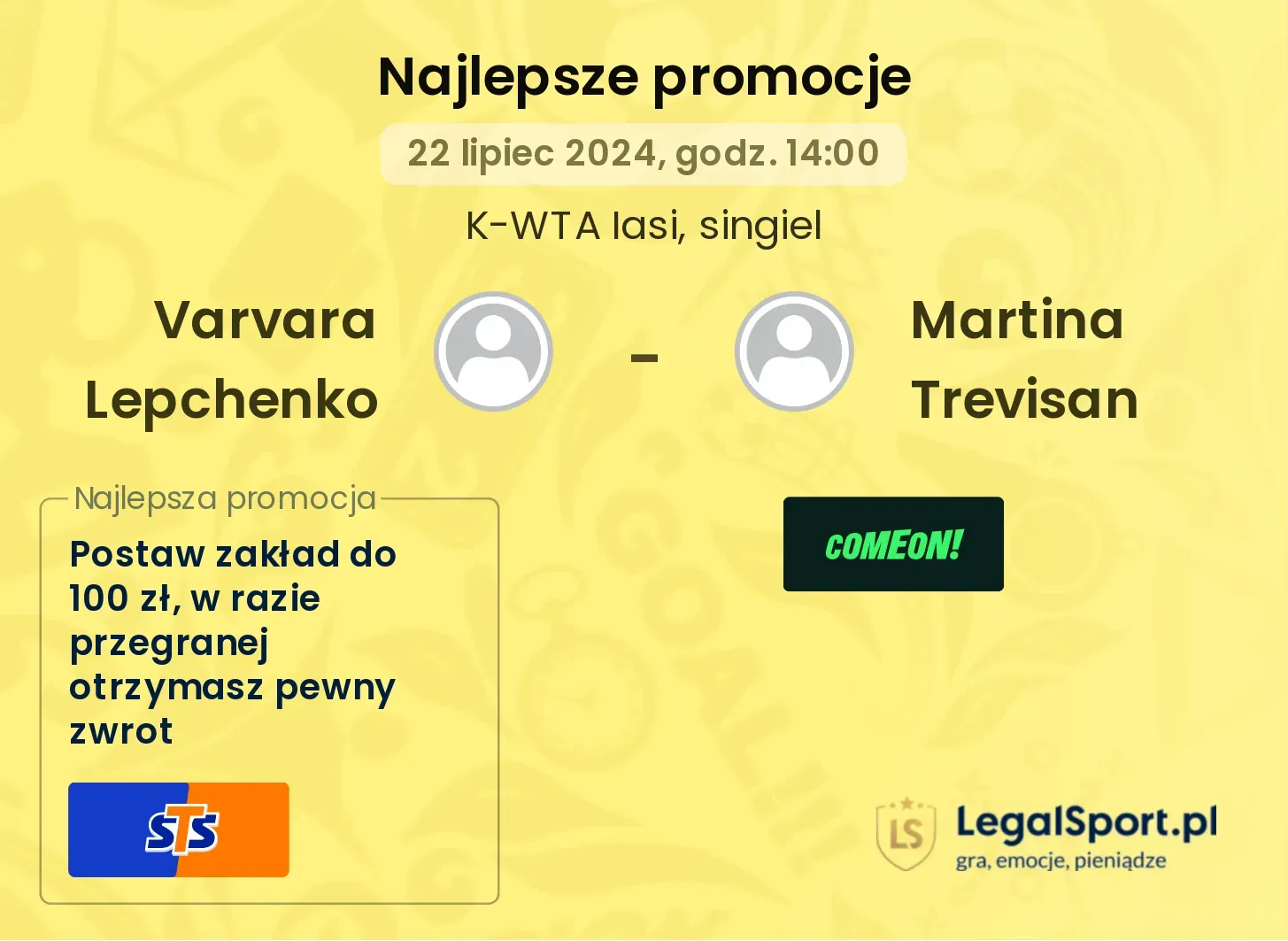 Varvara Lepchenko - Martina Trevisan promocje u bukmacherów (22.07, 14:00)