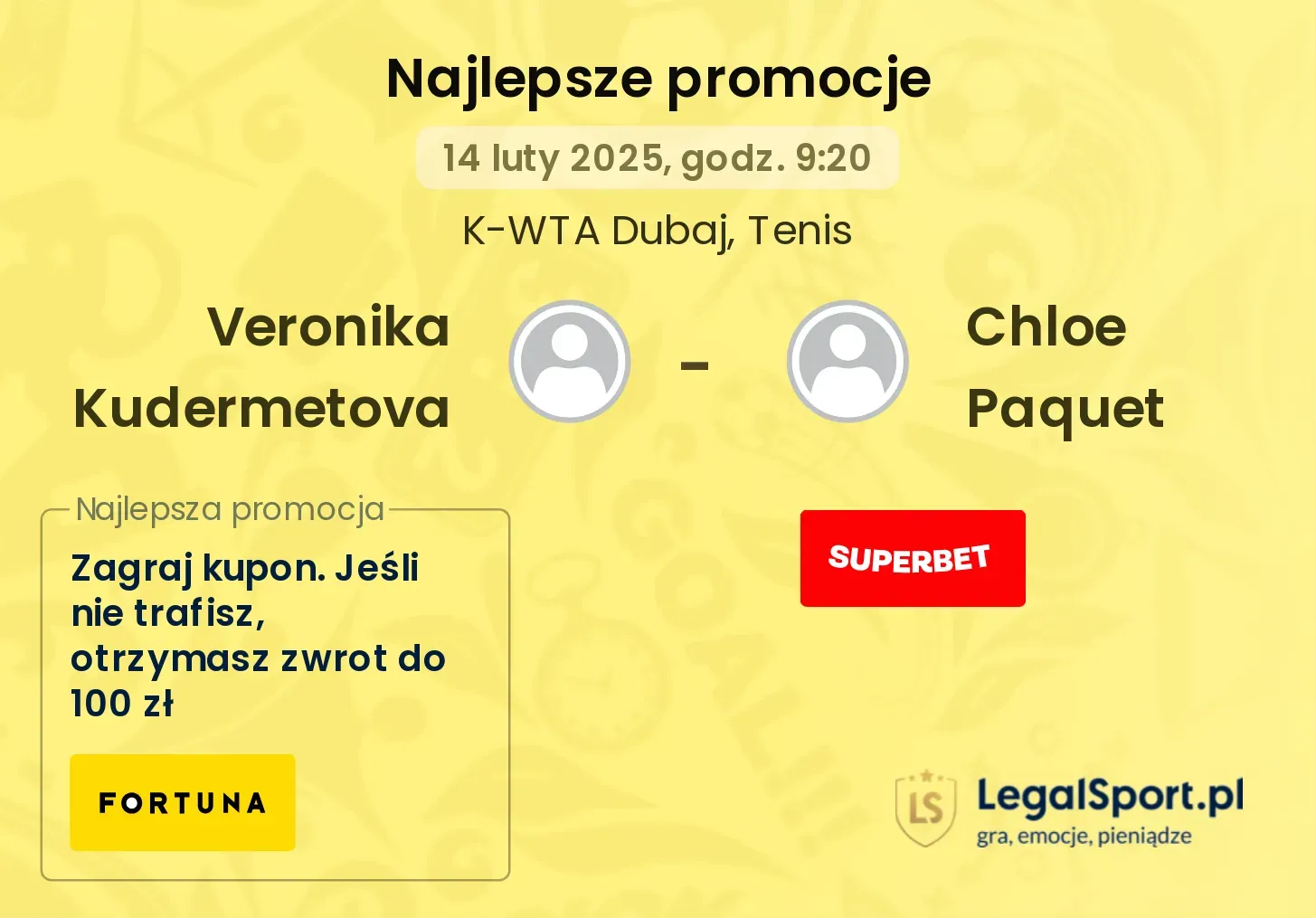 Veronika Kudermetova - Chloe Paquet promocje u bukmacherów