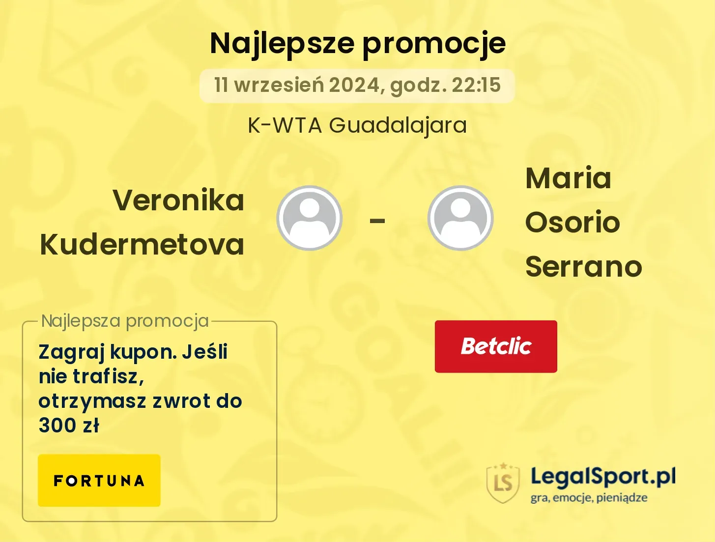 Veronika Kudermetova - Maria Osorio Serrano promocje bonusy na mecz