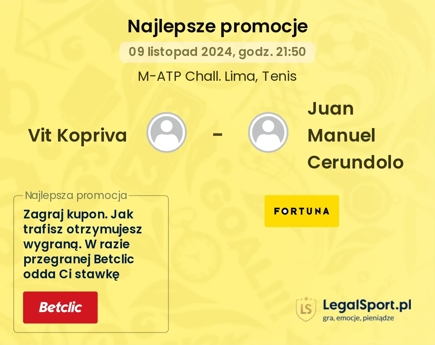 Vit Kopriva - Juan Manuel Cerundolo promocje bonusy na mecz