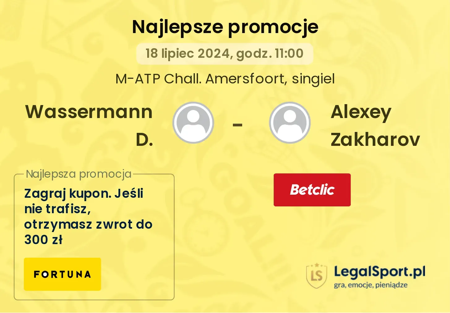 Wassermann D. - Alexey Zakharov promocje u bukmacherów (18.07, 11:00)