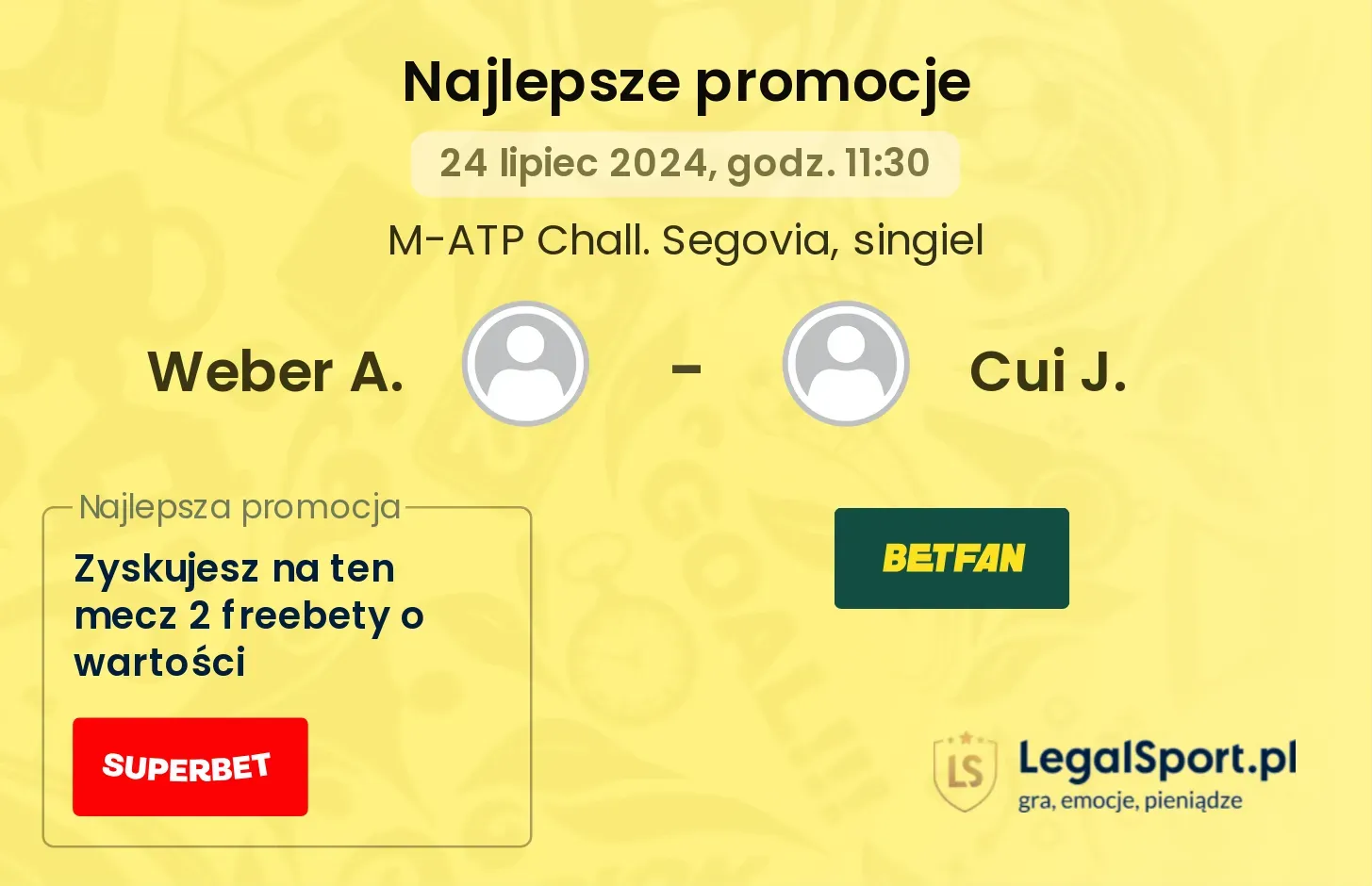 Weber A. - Cui J. promocje bonusy na mecz