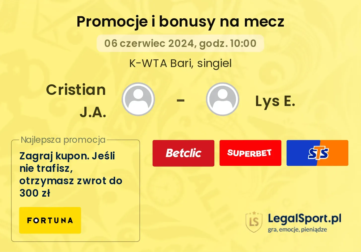 Cristian J.A. - Lys E. promocje bonusy na mecz