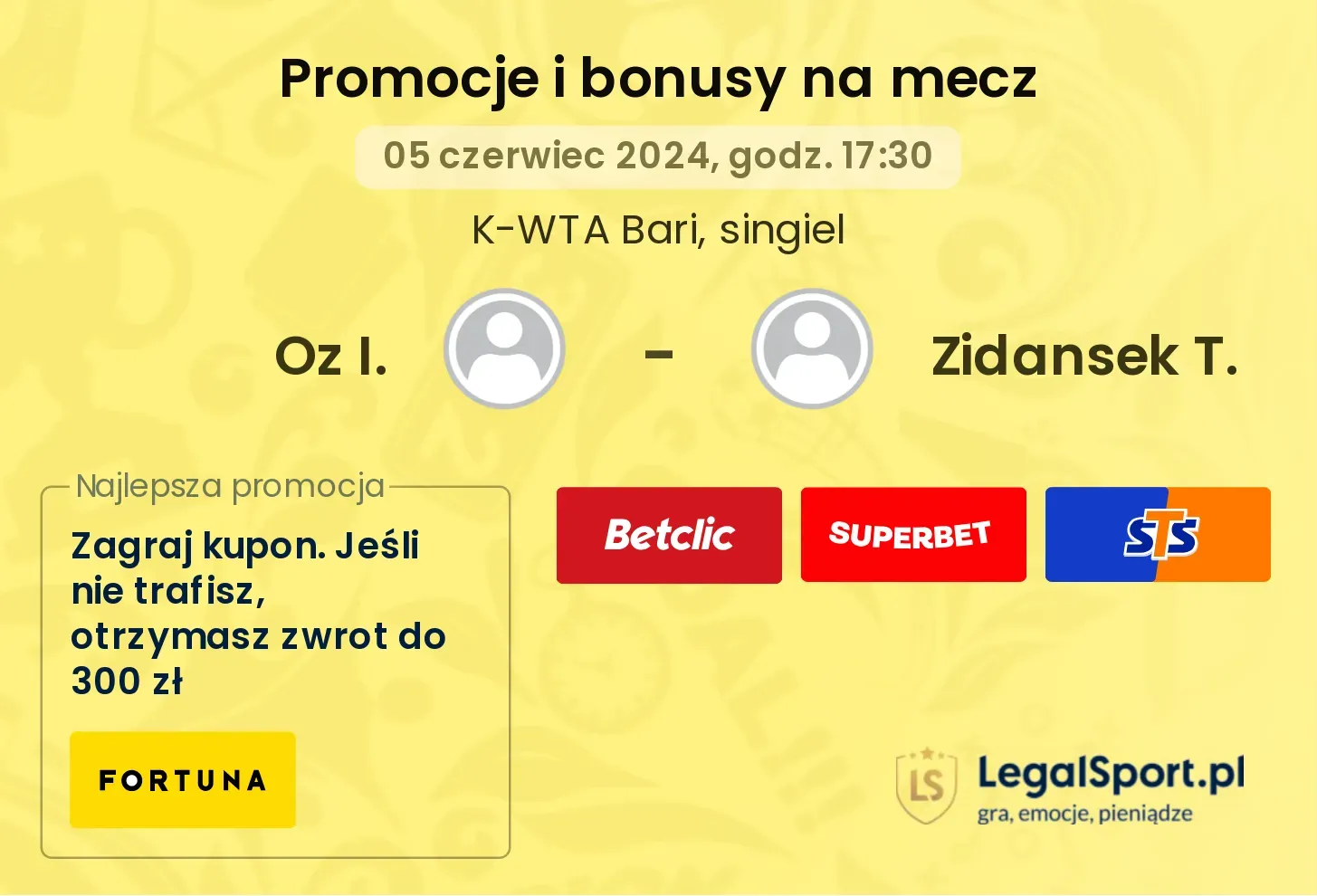 Oz I. - Zidansek T. promocje bonusy na mecz