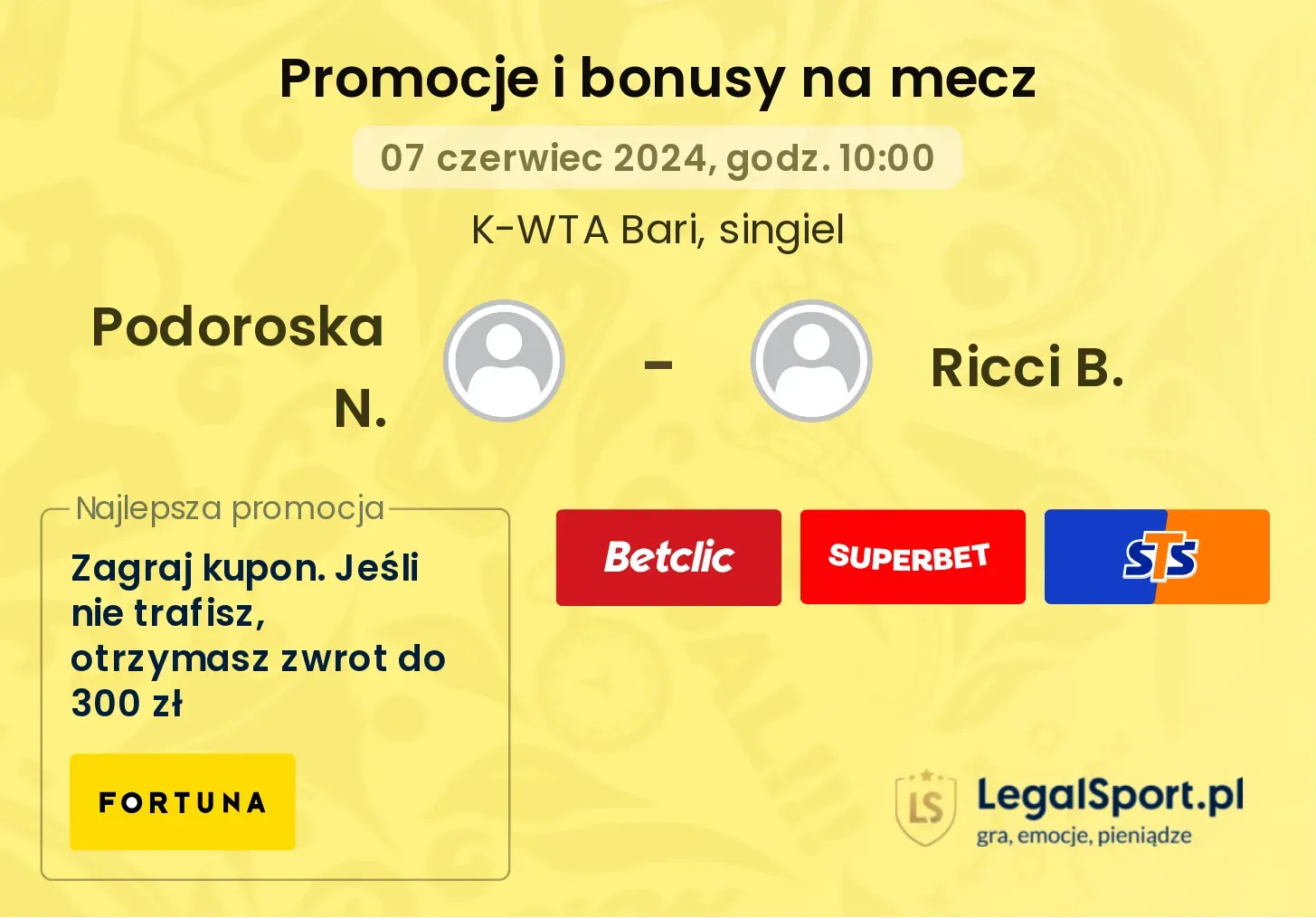 Podoroska N. - Ricci B. promocje bonusy na mecz