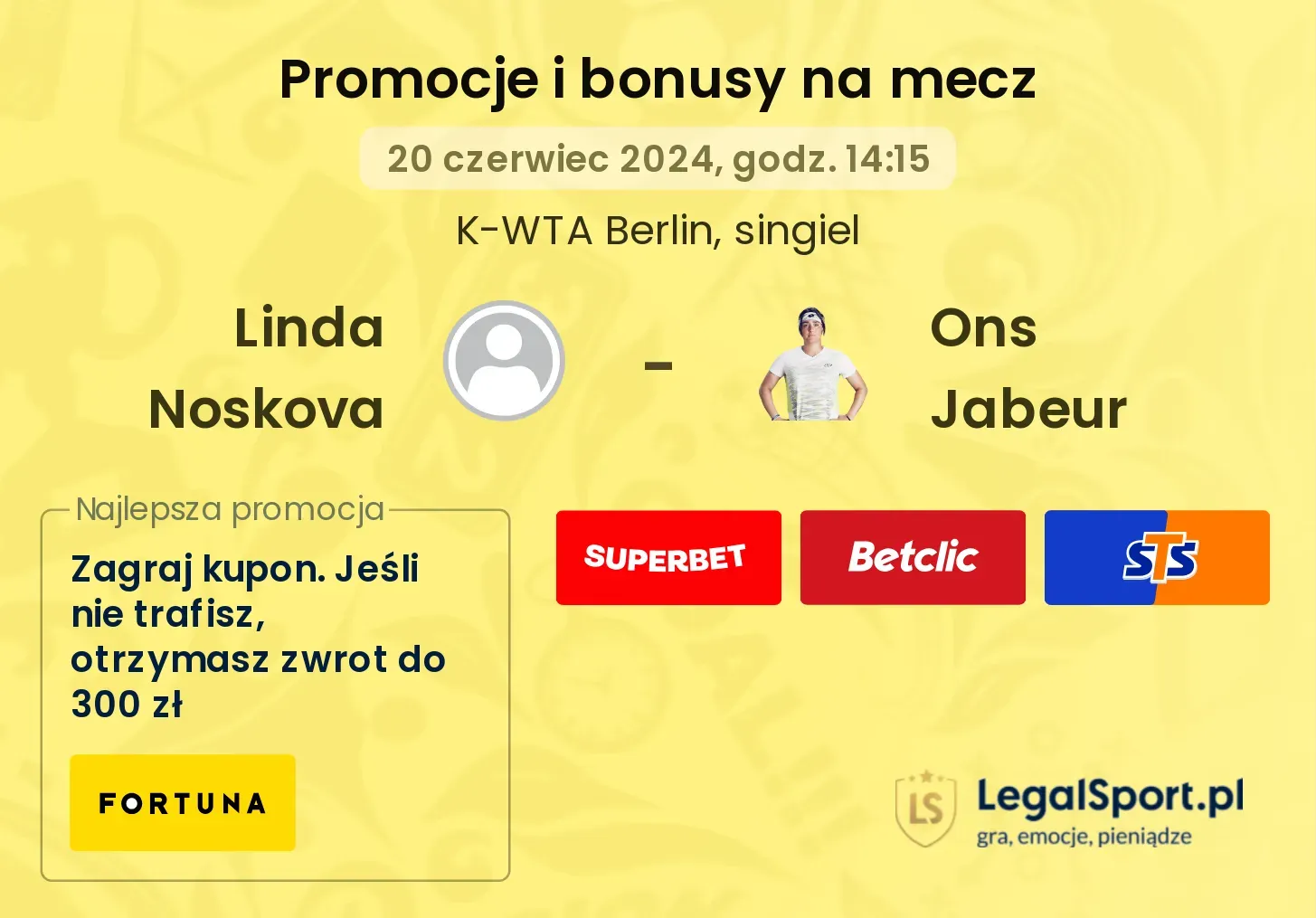 Linda Noskova - Ons Jabeur promocje bonusy na mecz