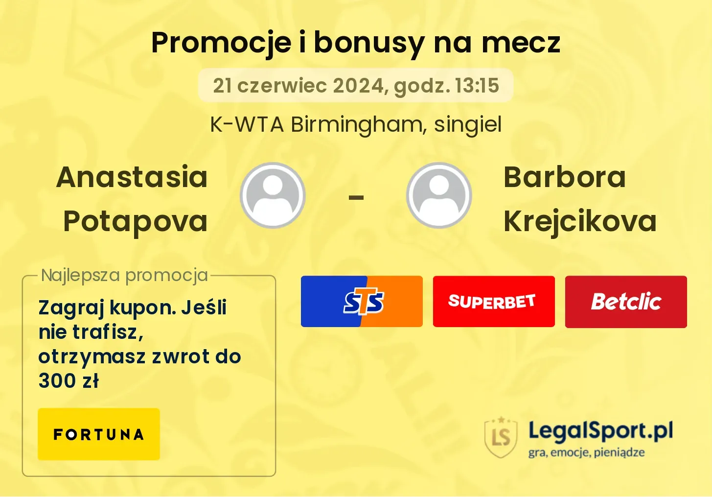 Anastasia Potapova - Barbora Krejcikova promocje bonusy na mecz