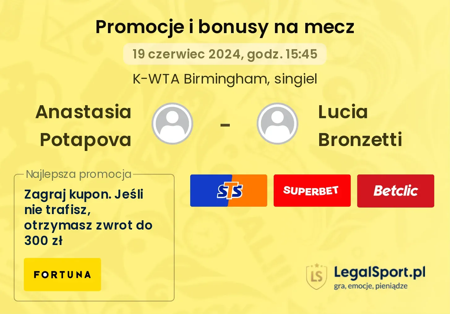 Anastasia Potapova - Lucia Bronzetti promocje bonusy na mecz