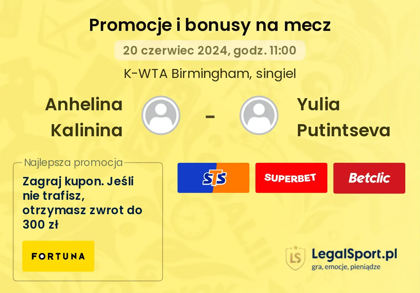 Anhelina Kalinina - Yulia Putintseva promocje bonusy na mecz