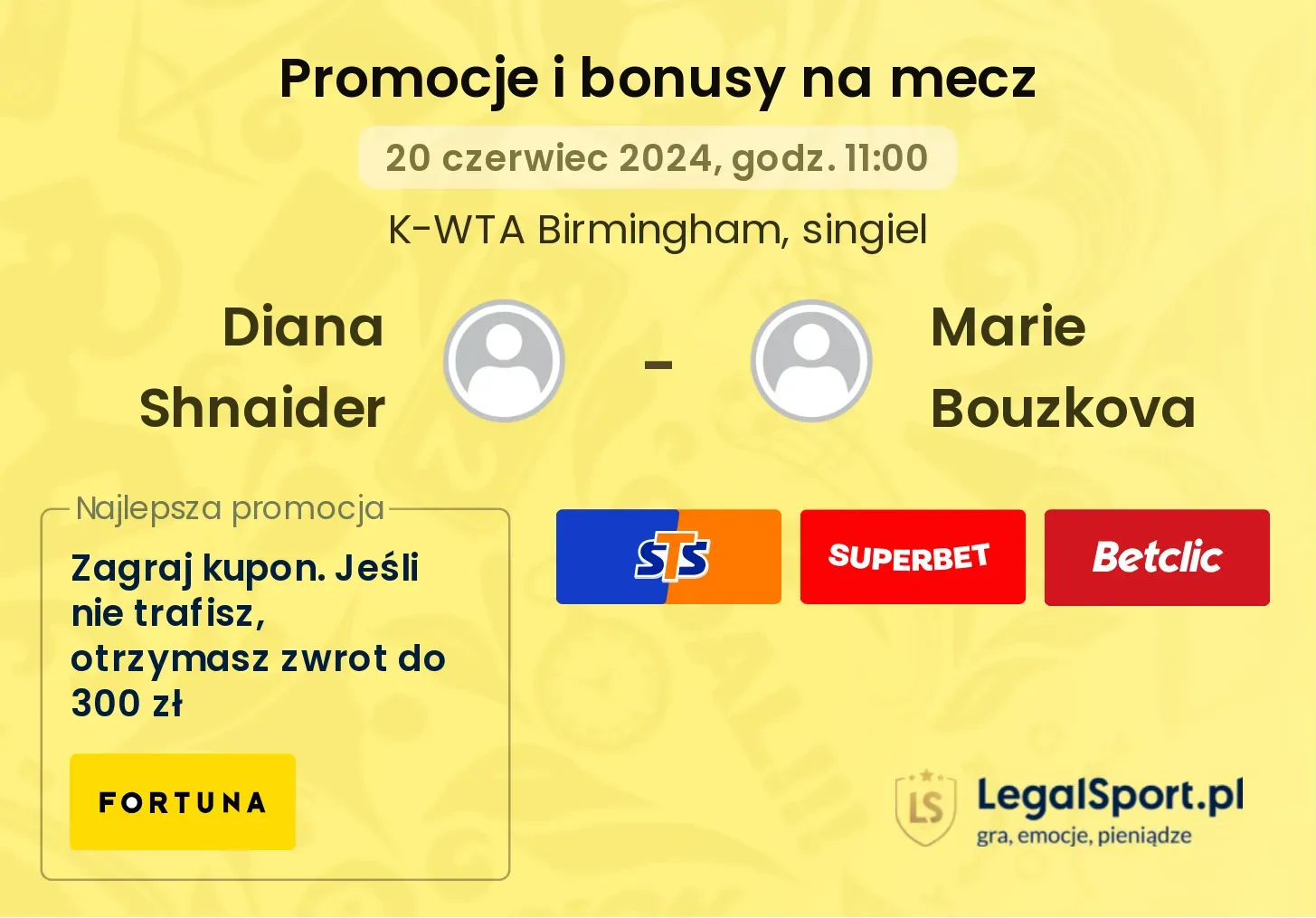 Diana Shnaider - Marie Bouzkova promocje bonusy na mecz