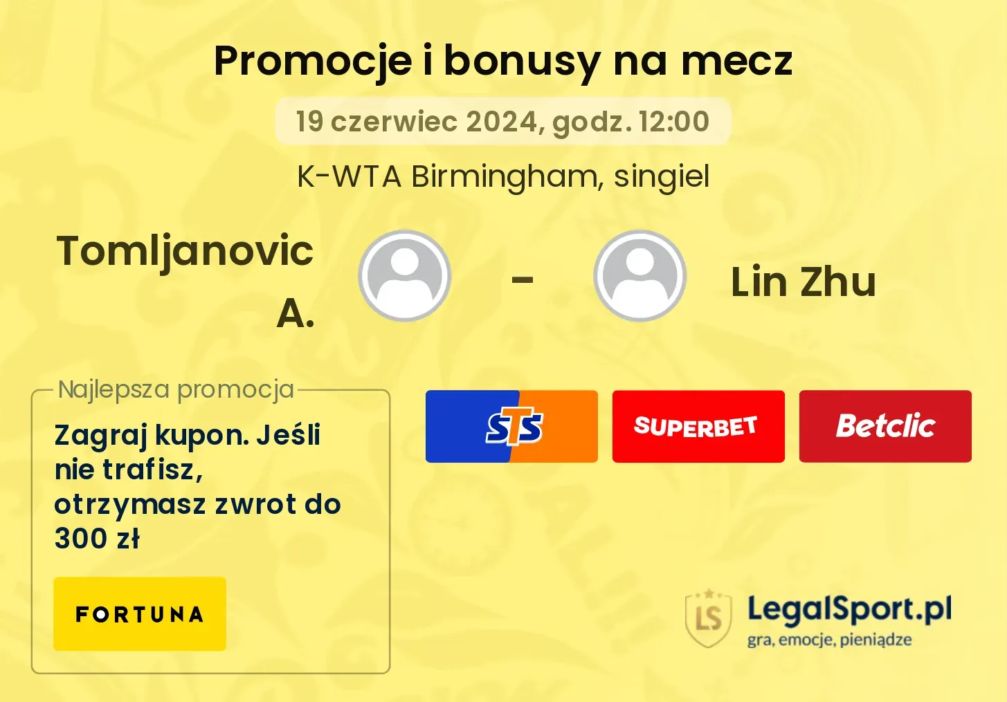 Tomljanovic A. - Lin Zhu promocje bonusy na mecz