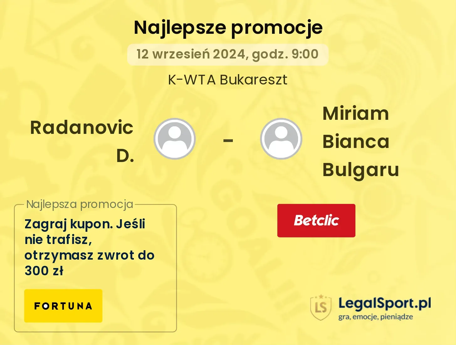 Radanovic D. - Miriam Bianca Bulgaru promocje bonusy na mecz