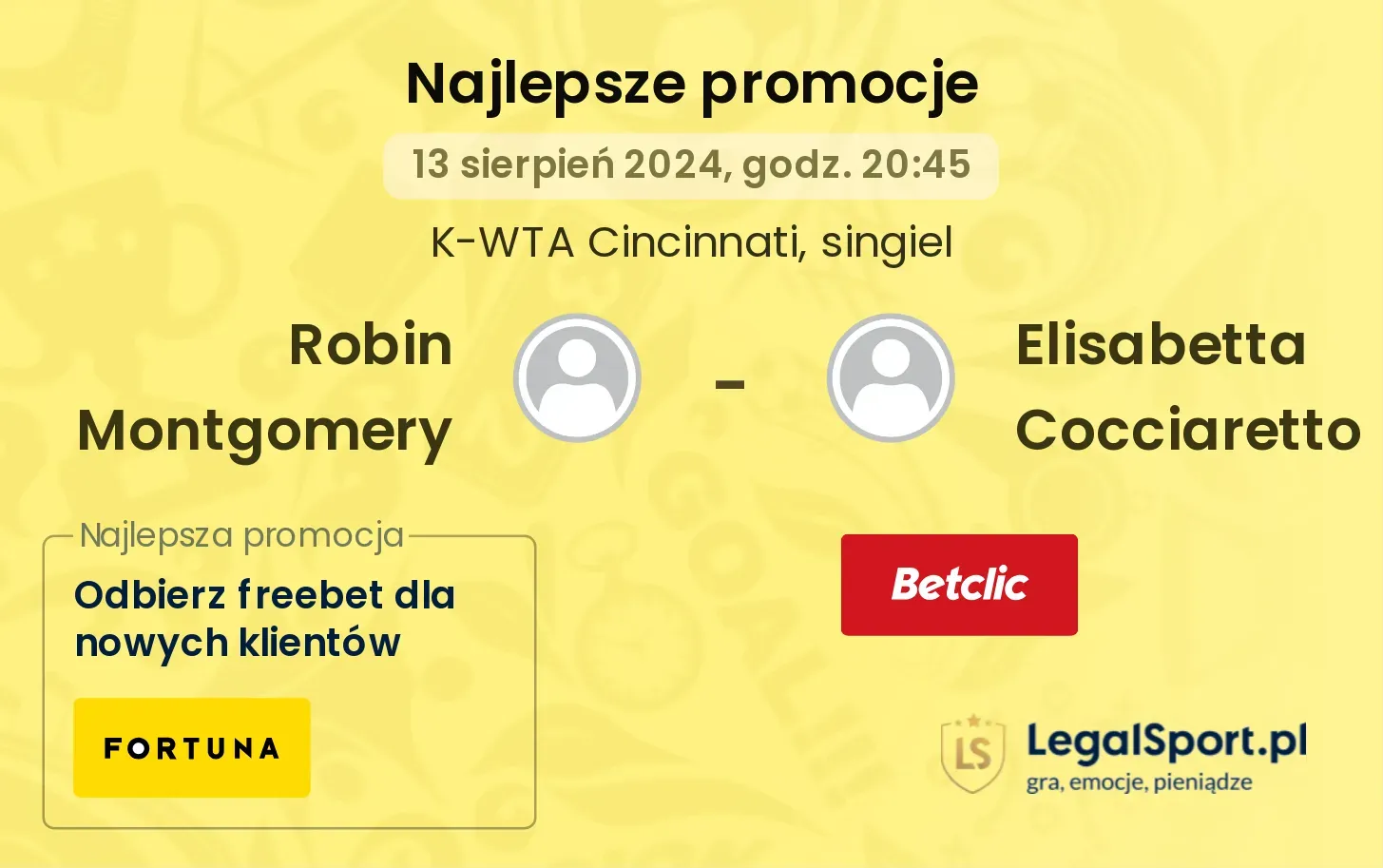 Robin Montgomery - Elisabetta Cocciaretto promocje bonusy na mecz