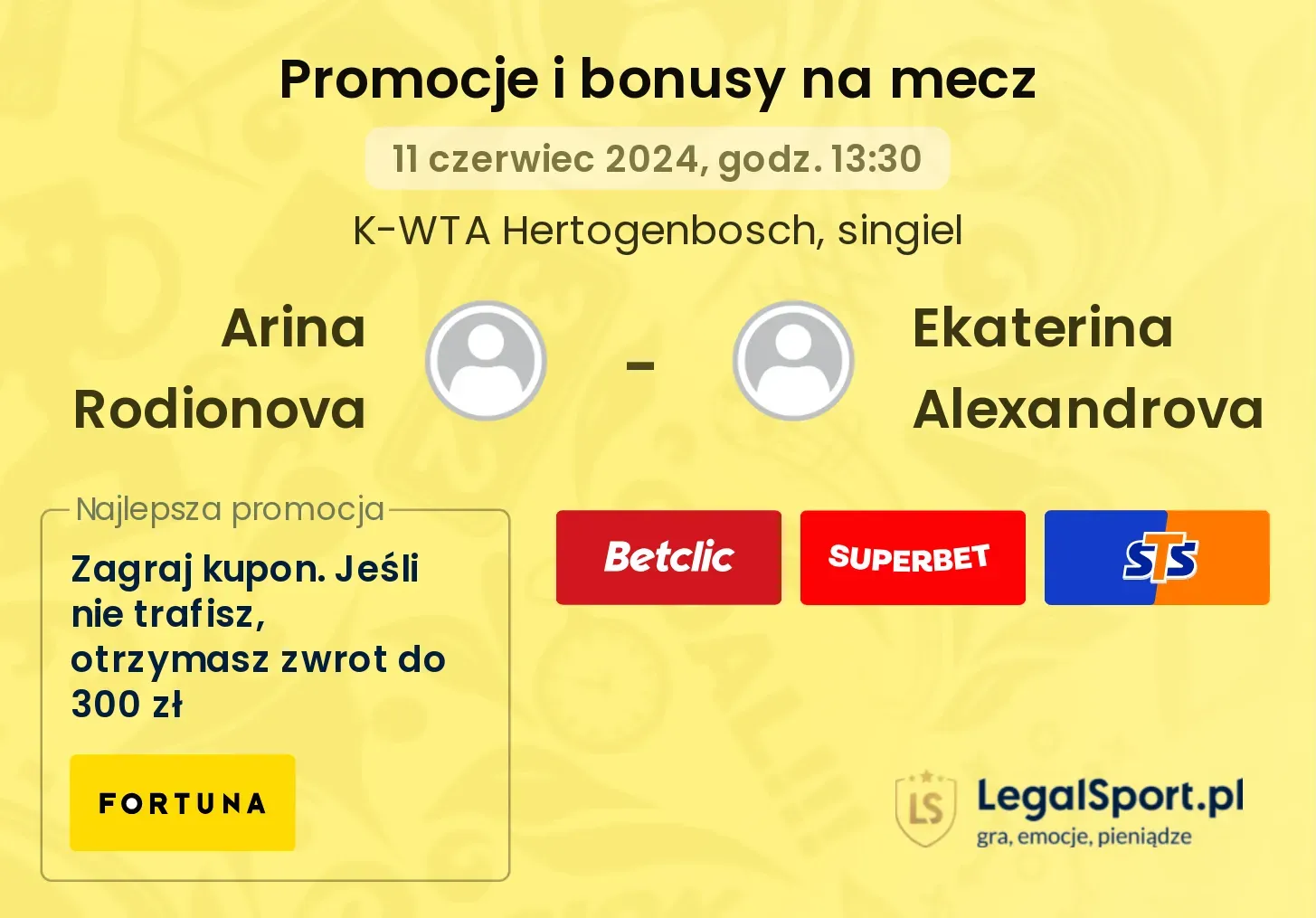 Arina Rodionova - Ekaterina Alexandrova promocje bonusy na mecz