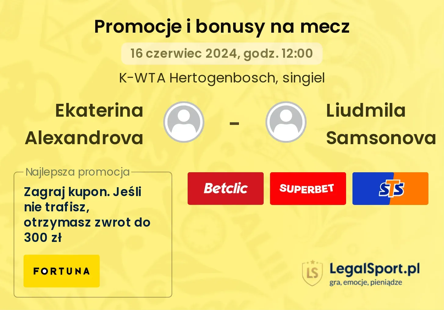 Ekaterina Alexandrova - Liudmila Samsonova promocje bonusy na mecz