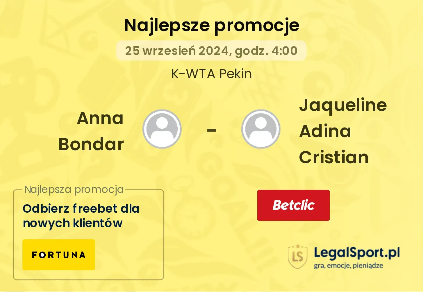 Anna Bondar - Jaqueline Adina Cristian promocje bonusy na mecz