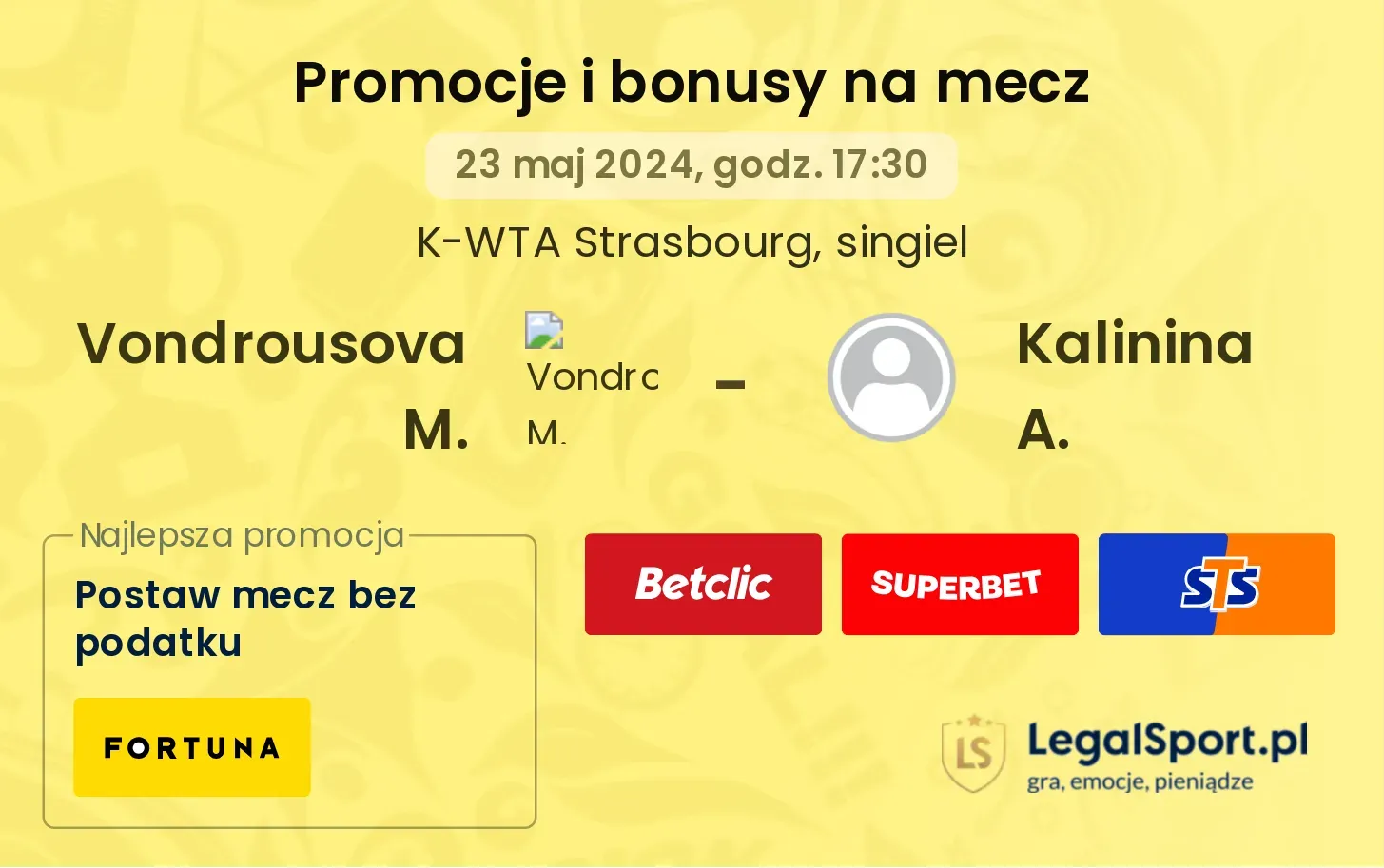 Vondrousova M. - Kalinina A. promocje bonusy na mecz