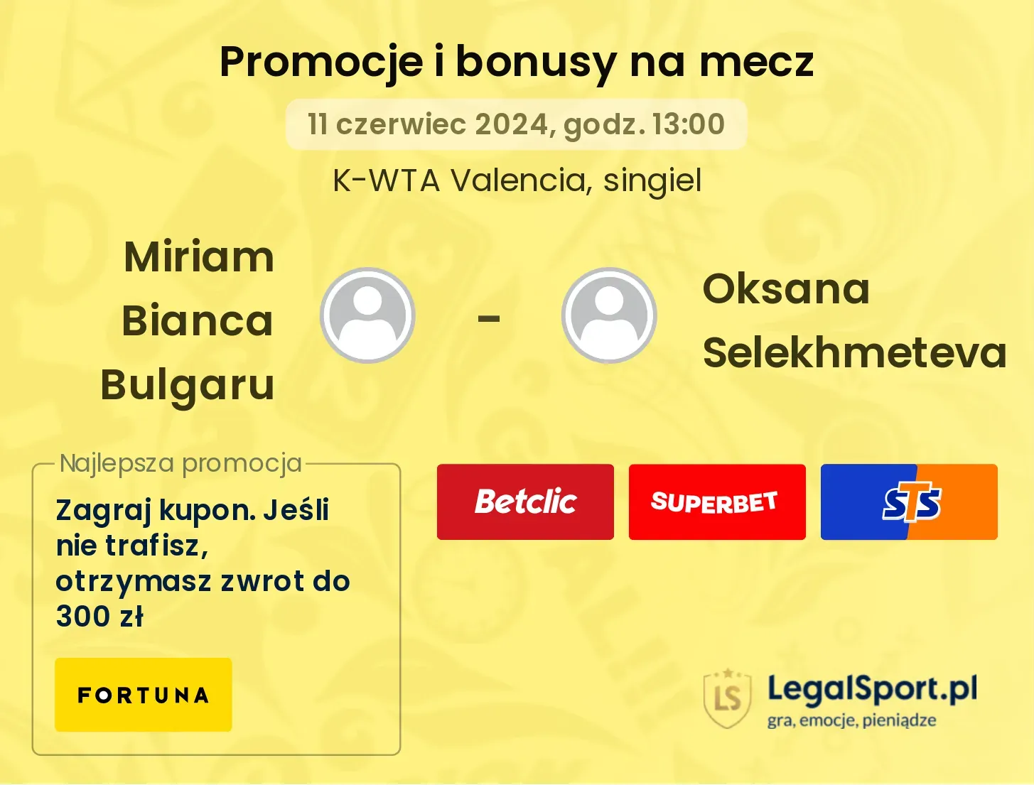 Miriam Bianca Bulgaru - Oksana Selekhmeteva promocje bonusy na mecz