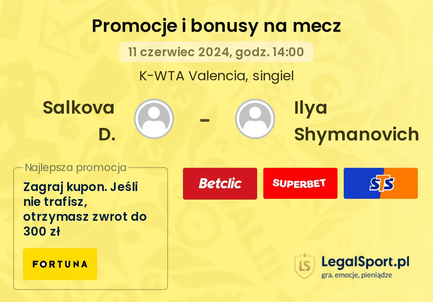 Salkova D. - Ilya Shymanovich promocje bonusy na mecz