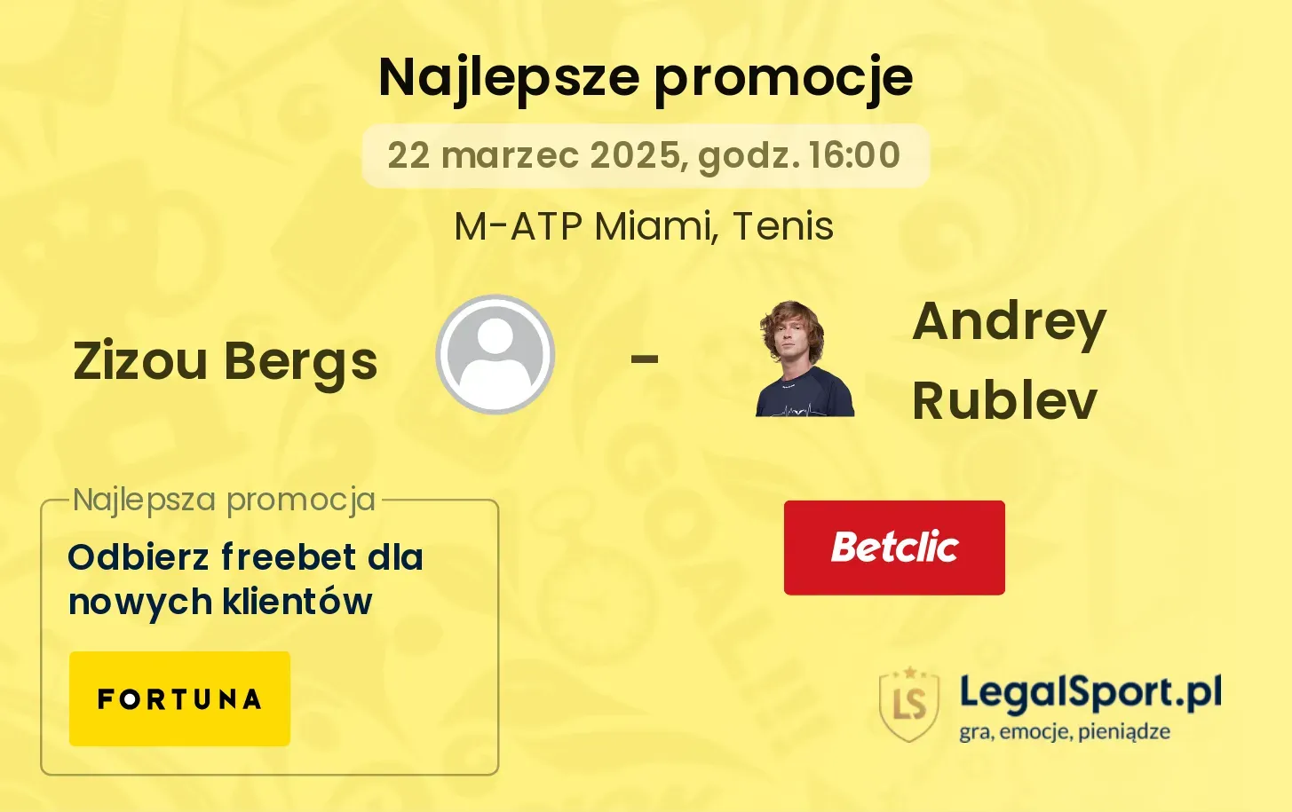 Zizou Bergs - Andrey Rublev promocje bonusy na mecz