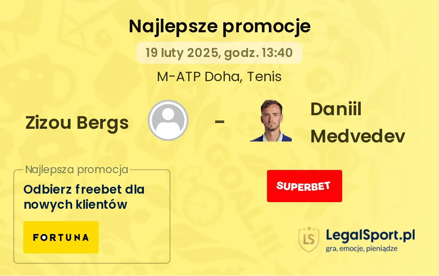 Zizou Bergs - Daniil Medvedev promocje bonusy na mecz