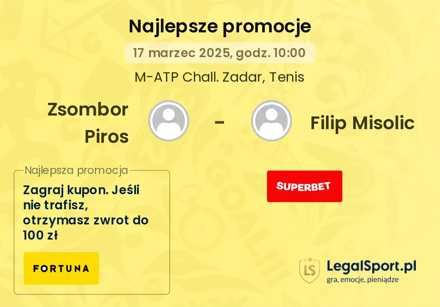 Zsombor Piros - Filip Misolic promocje bonusy na mecz