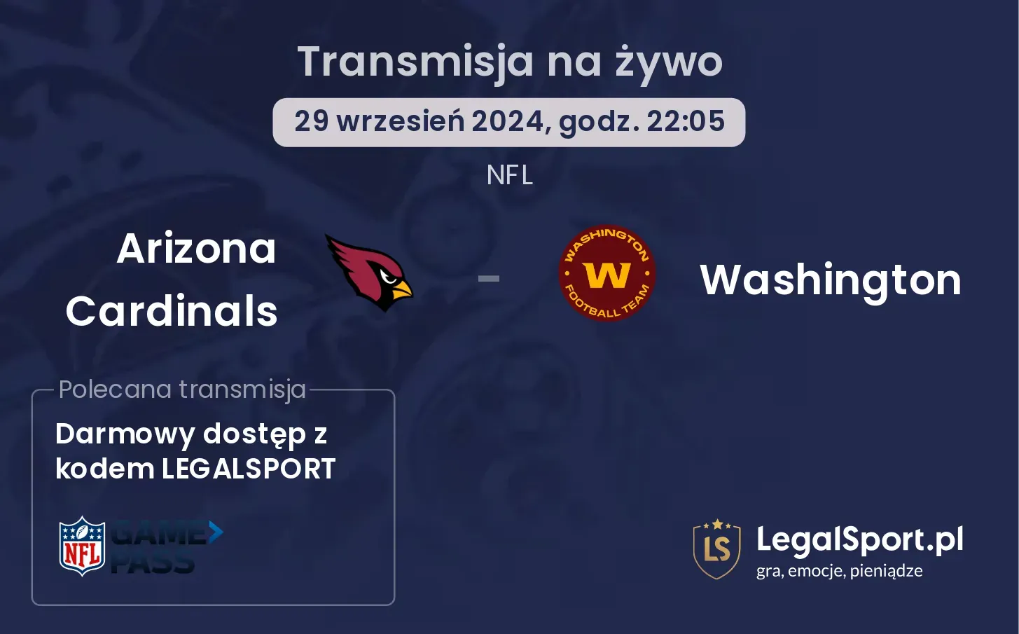 Arizona Cardinals - Washington gdzie oglądać? 29.09, godz. 22:05