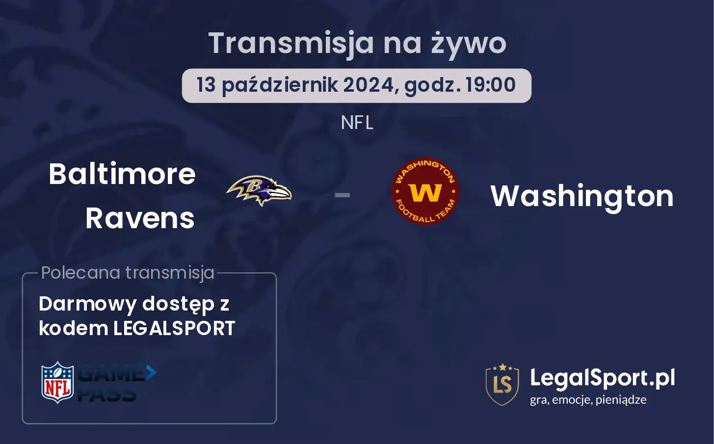 Baltimore Ravens - Washington gdzie oglądać? 13.10, godz. 19:00