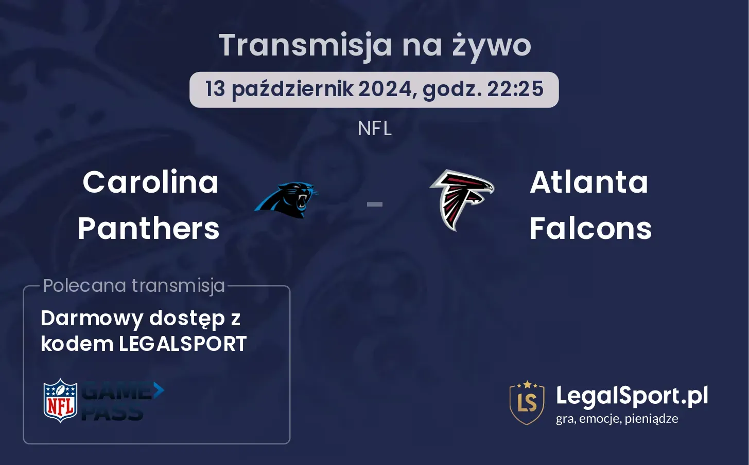  Carolina Panthers -  Atlanta Falcons transmisja na żywo