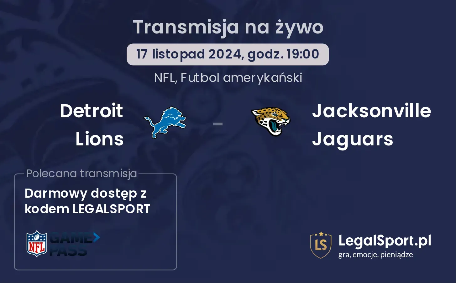 Detroit Lions - Jacksonville Jaguars transmisja na żywo