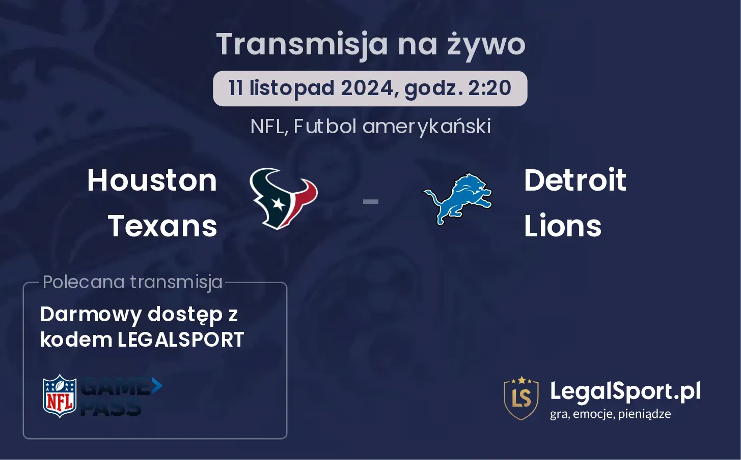  Houston Texans - Detroit Lions transmisja na żywo