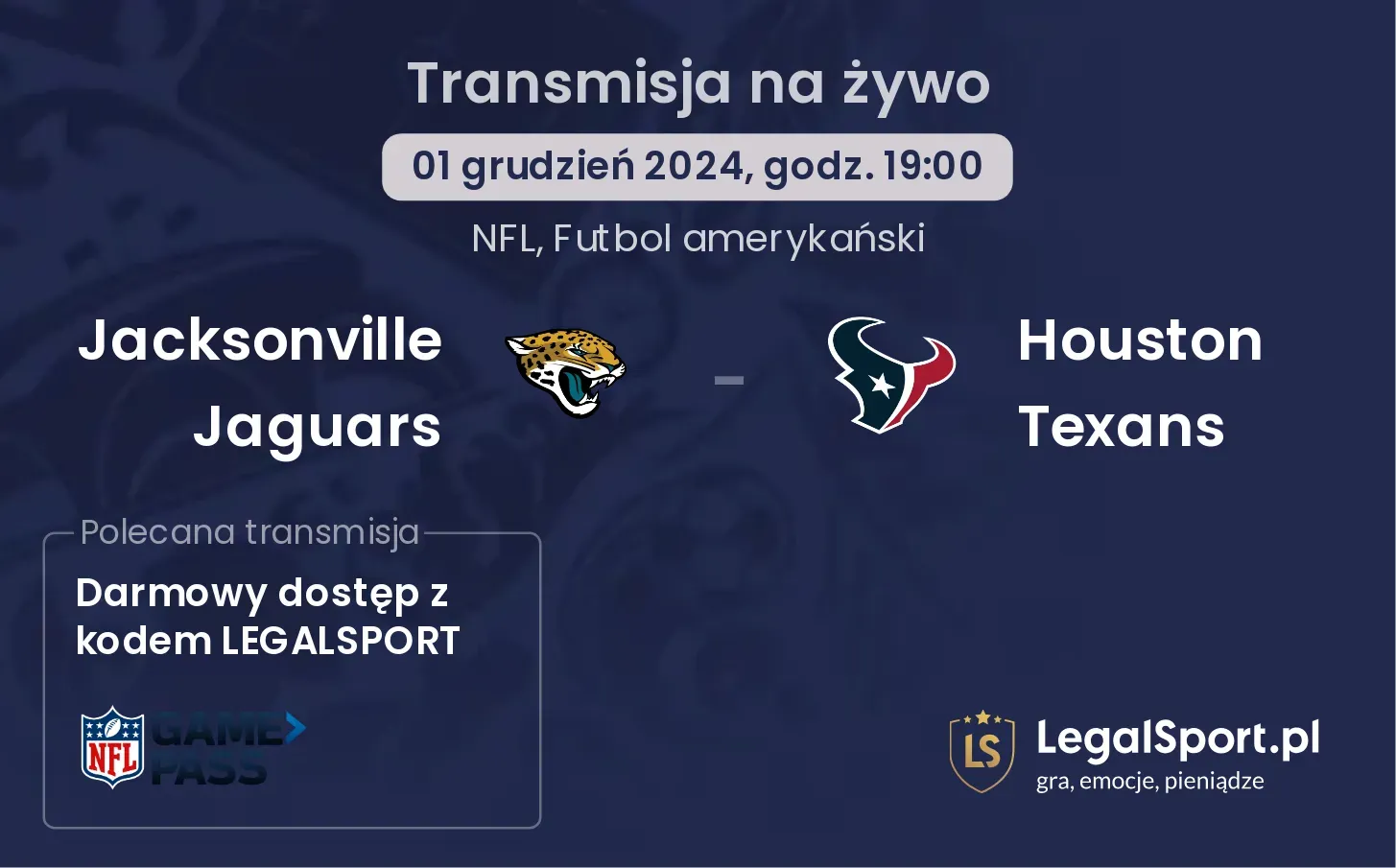  Houston Texans - Jacksonville Jaguars transmisja na żywo