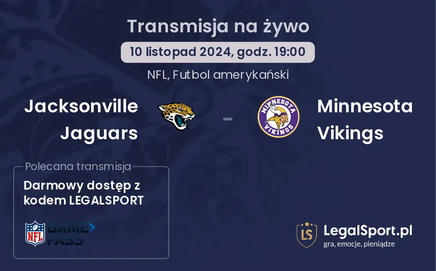 Jacksonville Jaguars - Minnesota Vikings transmisja na żywo