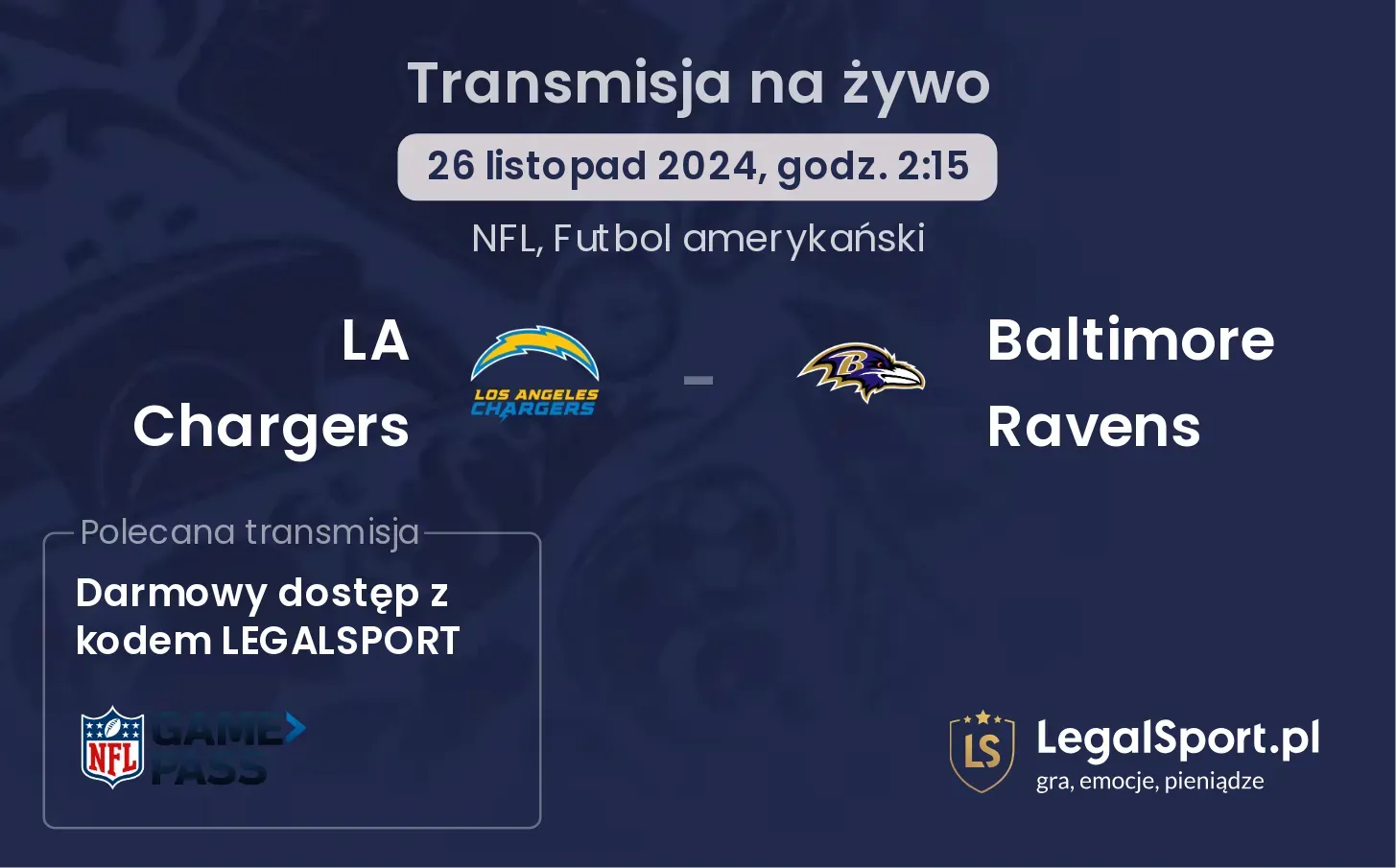 LA Chargers - Baltimore Ravens transmisja na żywo