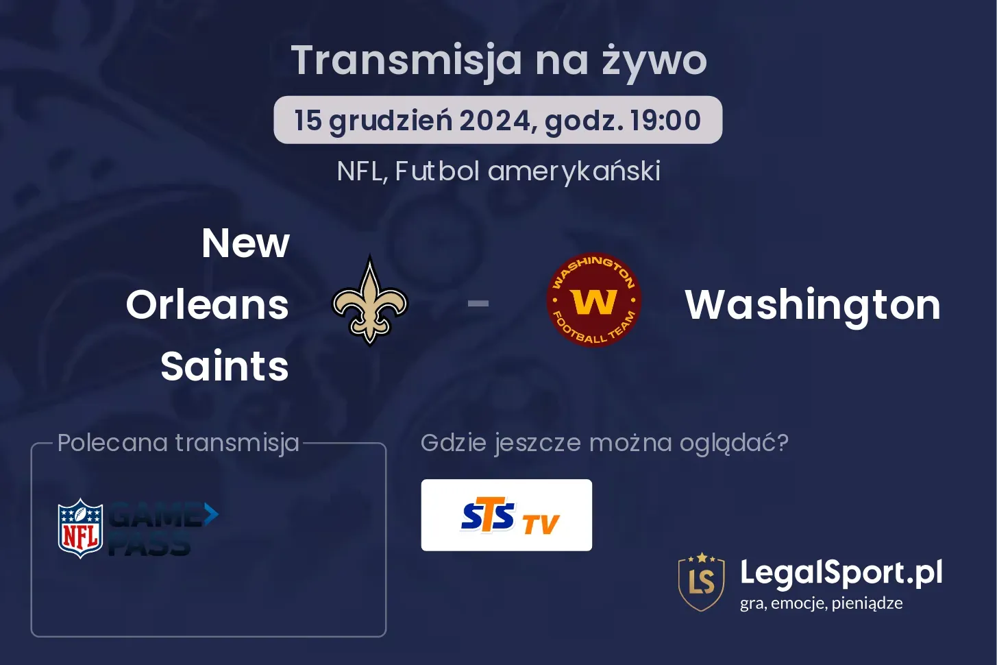 New Orleans Saints - Washington transmisja na żywo