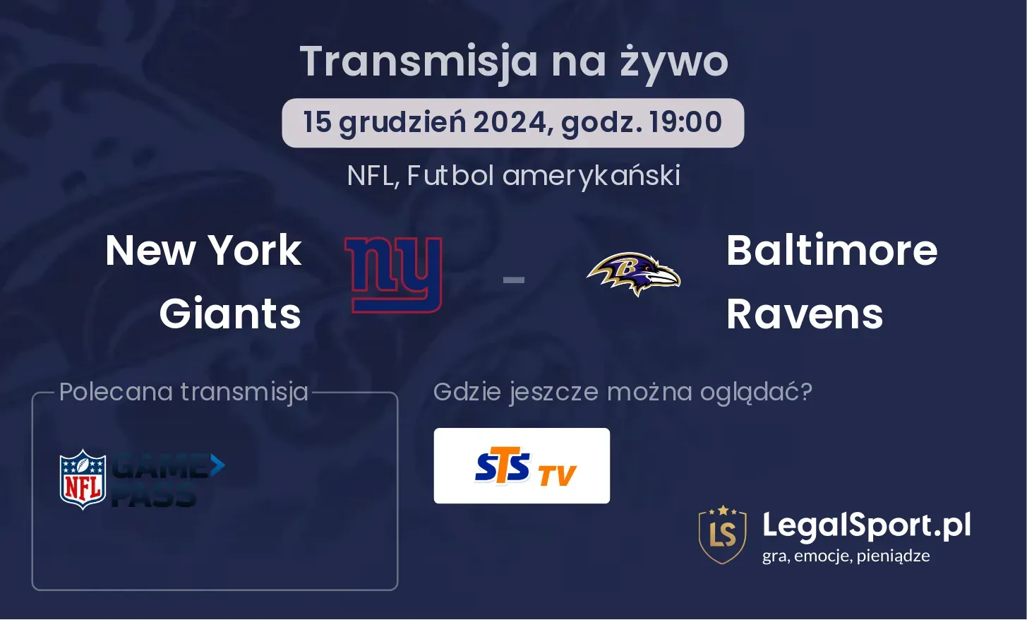 New York Giants - Baltimore Ravens transmisja na żywo