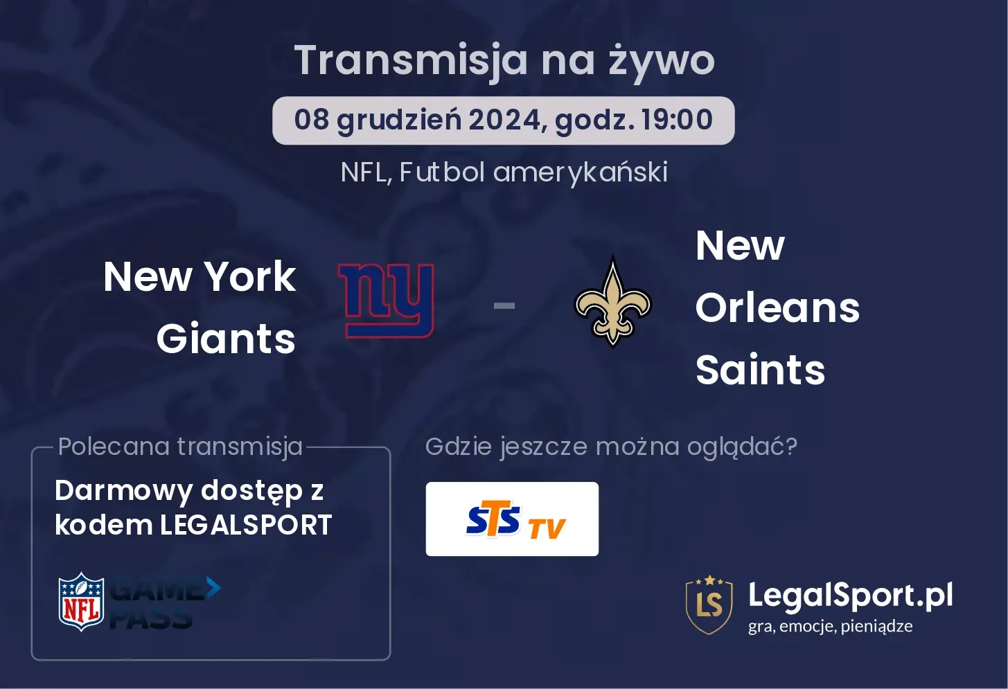 New York Giants - New Orleans Saints transmisja na żywo