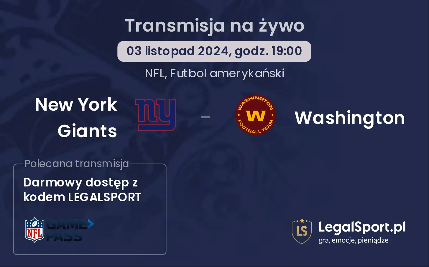 New York Giants - Washington transmisja na żywo