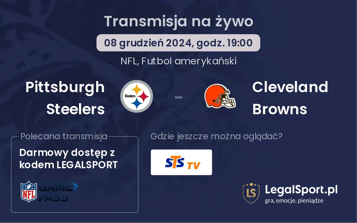  Pittsburgh Steelers -  Cleveland Browns transmisja na żywo