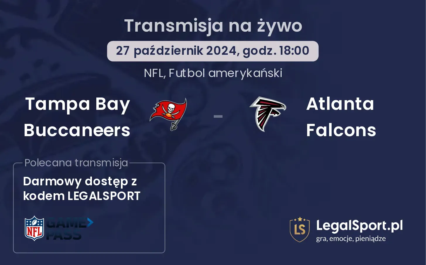 Tampa Bay Buccaneers -  Atlanta Falcons gdzie oglądać? 27.10, godz. 18:00