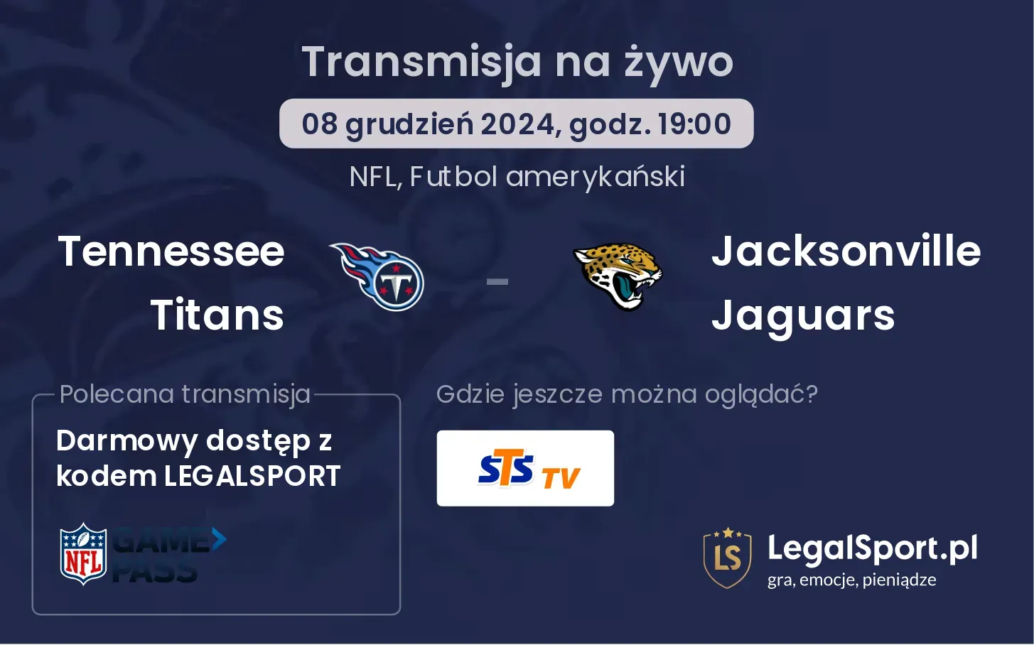 Tennessee Titans - Jacksonville Jaguars transmisja na żywo