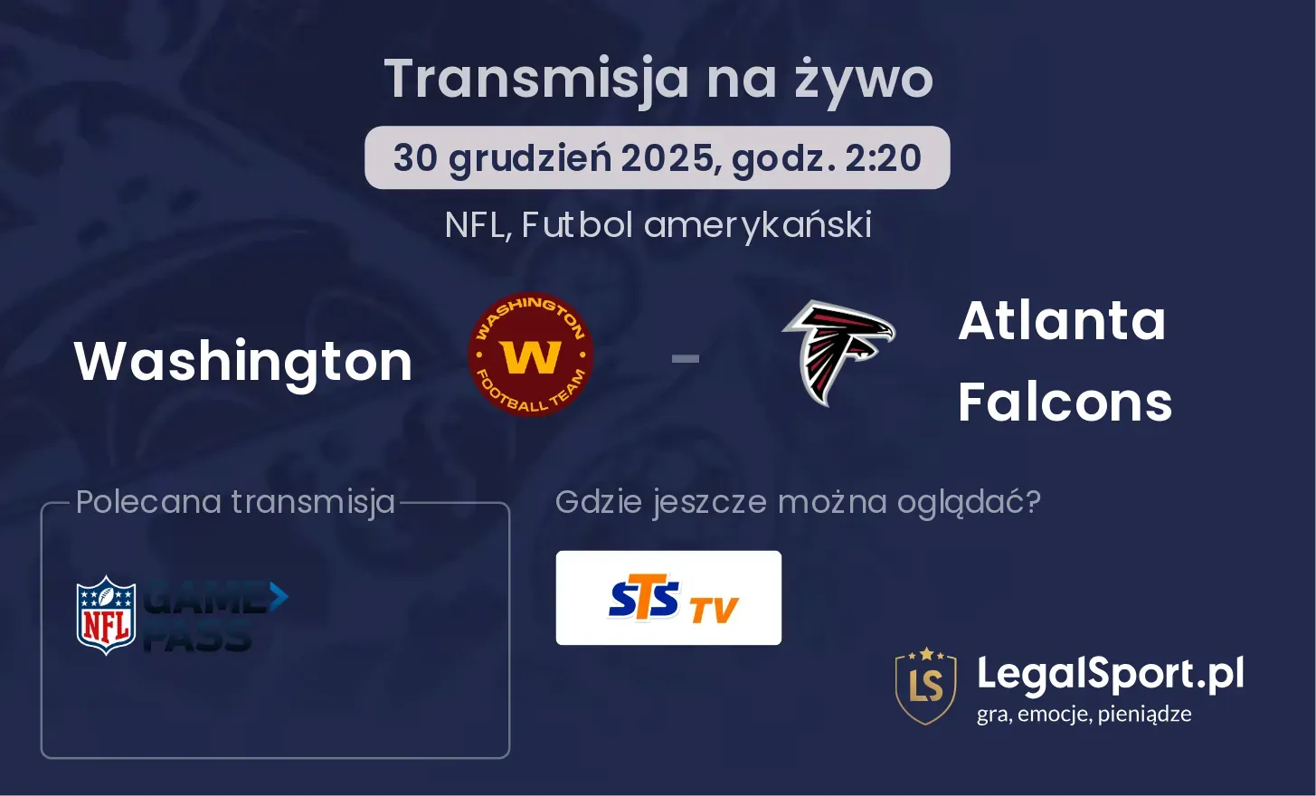 Washington -  Atlanta Falcons transmisja na żywo