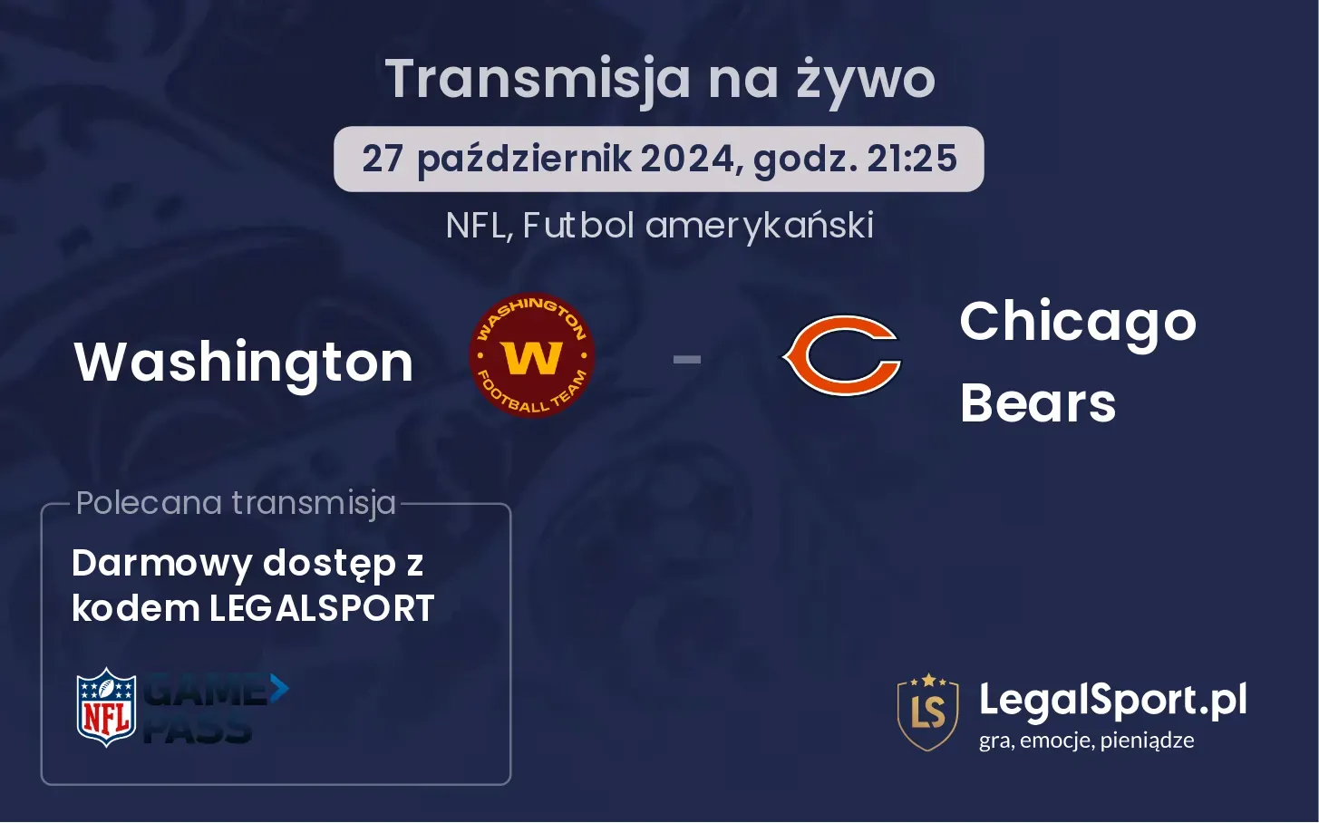 Washington - Chicago Bears gdzie oglądać? 27.10, godz. 21:25