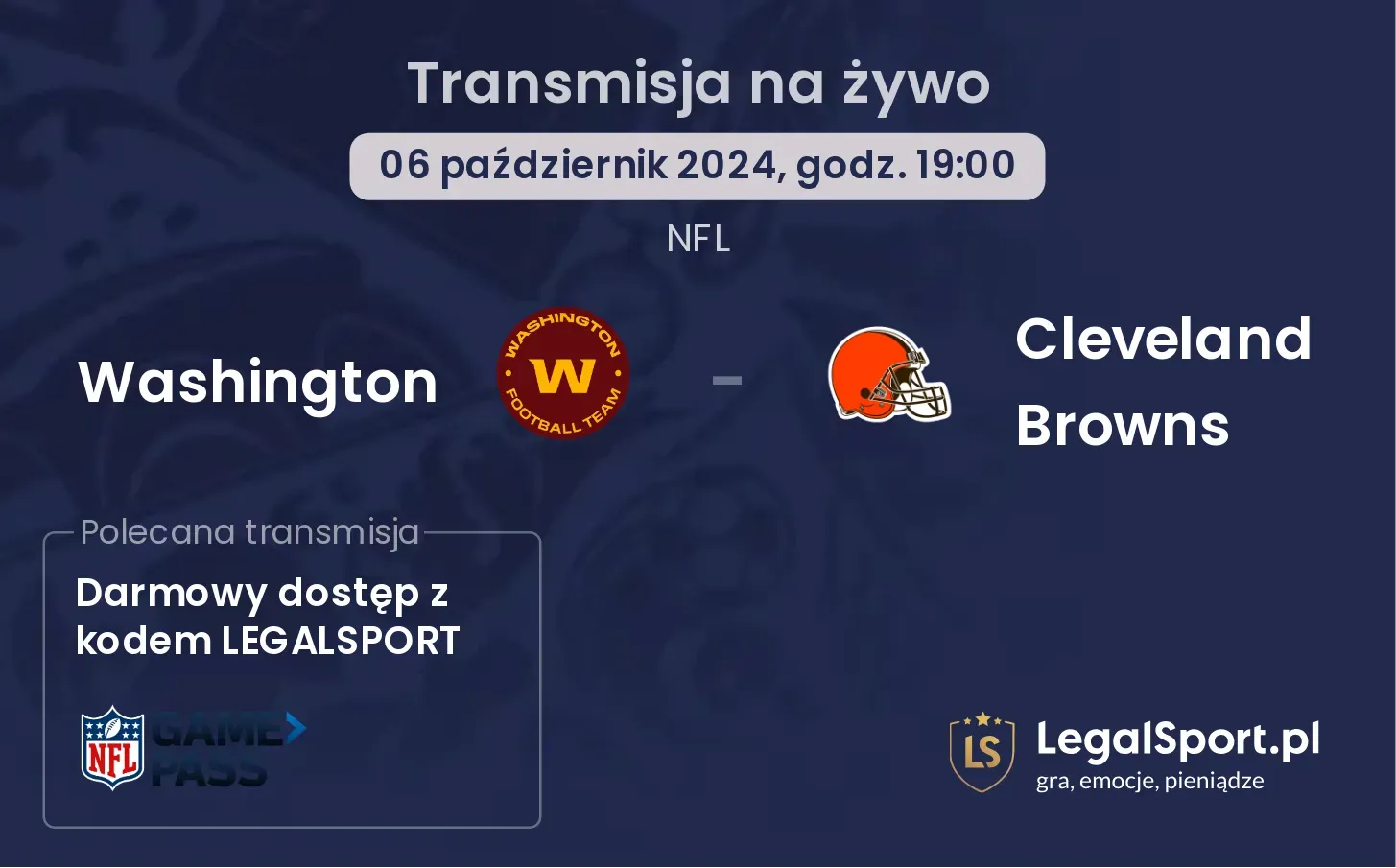 Washington -  Cleveland Browns gdzie oglądać? 06.10, godz. 19:00